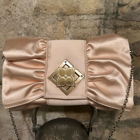 BCBGMaxAzria Handbags - BCBG Elegant Satin Clutch with Chain Strap